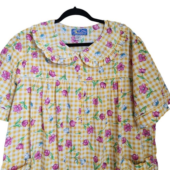 Moon Dance Housecoat‎ MuuMuu Dress Women's 2X XXL Floral Gingham Yellow Plaid - Picture 3 of 11